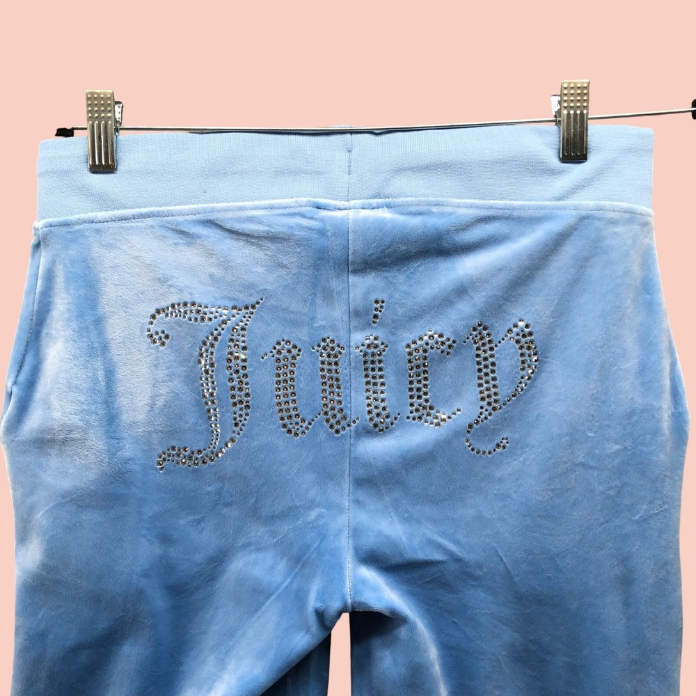 Juicy Couture Lightβ Blue Velour Rhinestone Track Pants Sweatpants Womens M